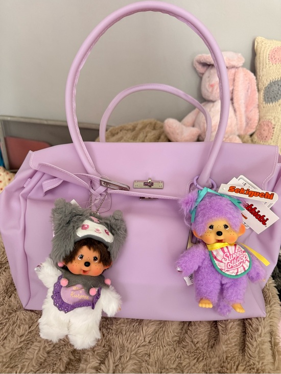 Handbags - Jelly Firkin Birkin Lilac Tote Bag with Plush Charm - Women Bags